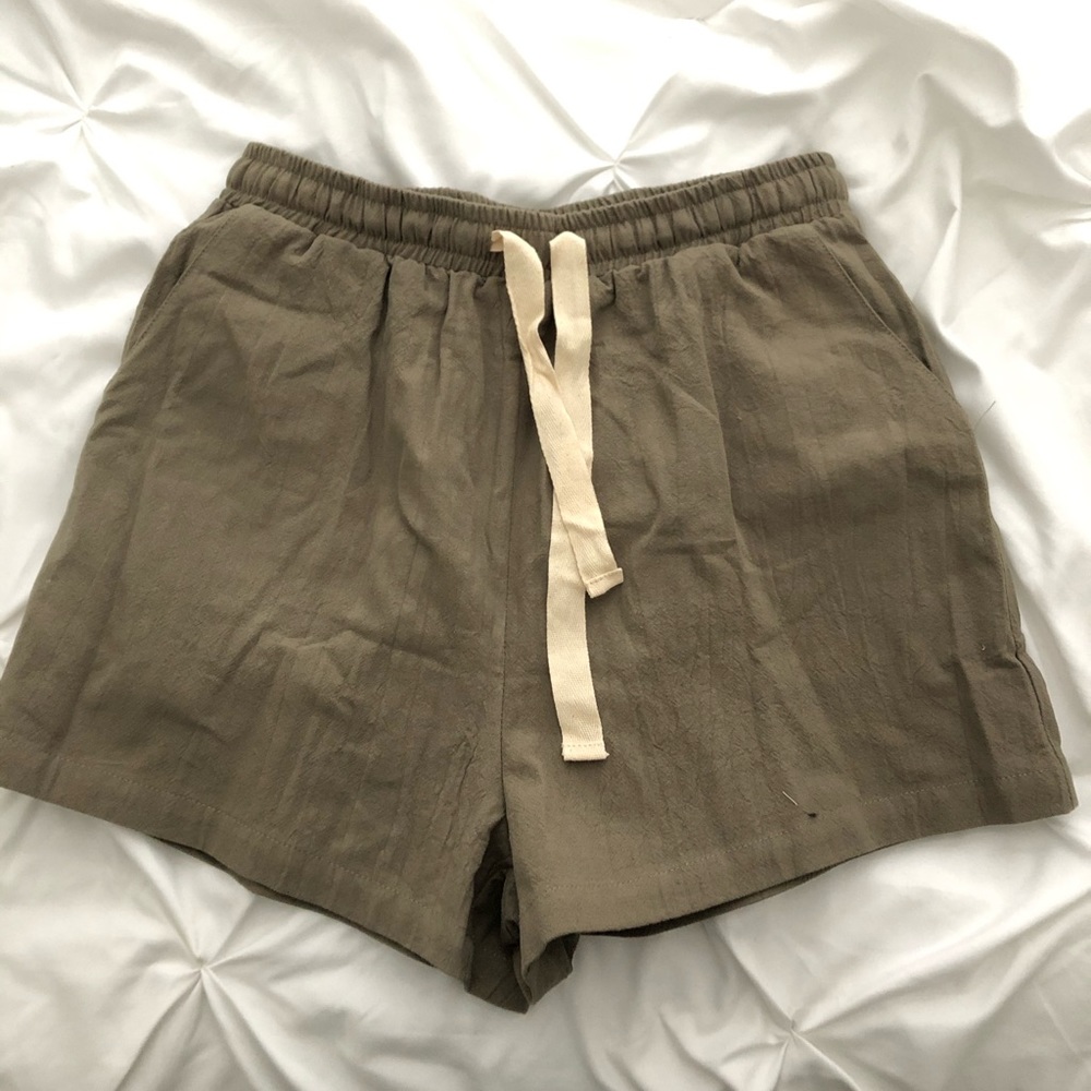 Shein olive paper bag shorts